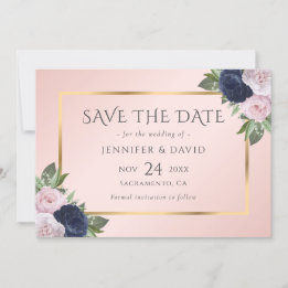 Save The Date Floral rose bleu bleu marine moderne