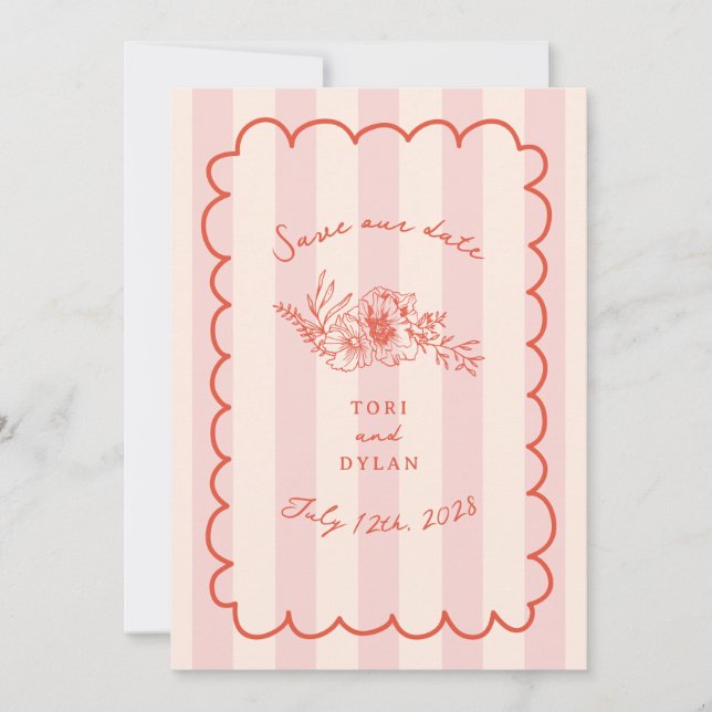 Save The Date Floral Rose Stripe Botanique Enregistrer La Date (Devant)