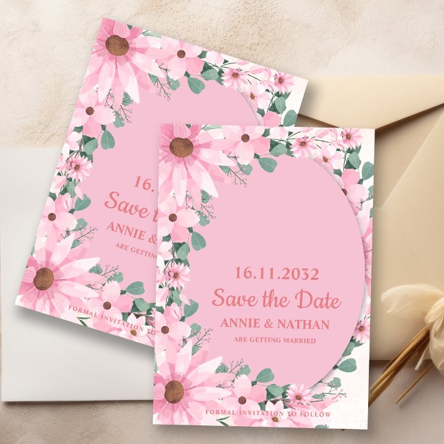 Save The Date Floral rose vif avec mariage encadré Enregistrer l (Blush Pink Floral With Frame Wedding Save the Date Invitation)