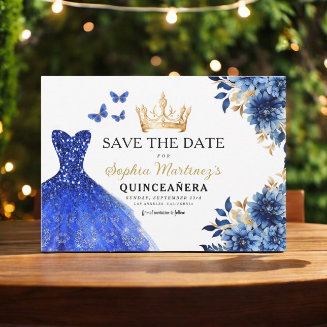 Save The Date Floral Royal Blue Princess Anniversaire Quinceaner (Créateur téléchargé)