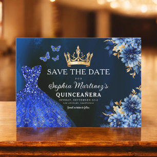 Save The Date Floral Royal Blue Princess Anniversaire Quinceaner