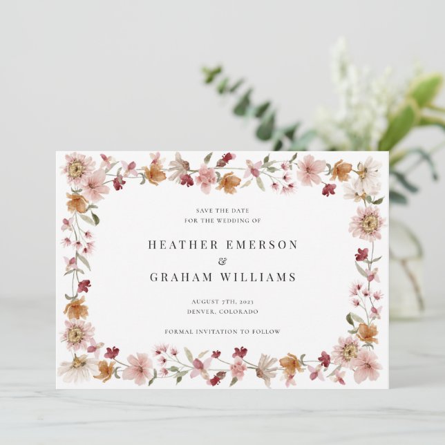 Save The Date Floral Rustic Enregistrer La Date (Debout devant)