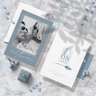 Save The Date Floral Sparkles Mariage Dusty Blue V2 ID889