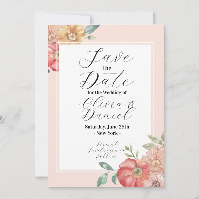 Save The Date Floral Summer Flowers Watercolor (Front)