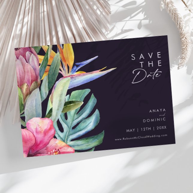 Save The Date Floral tropical coloré | Horizontal pourpre (Créateur téléchargé)