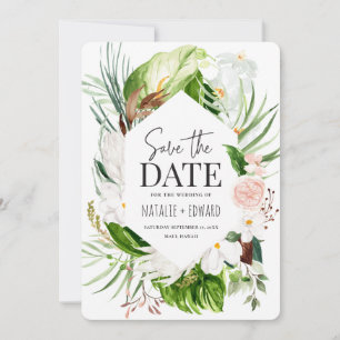 Save The Date Floral tropical rose, turquoise et orchidée