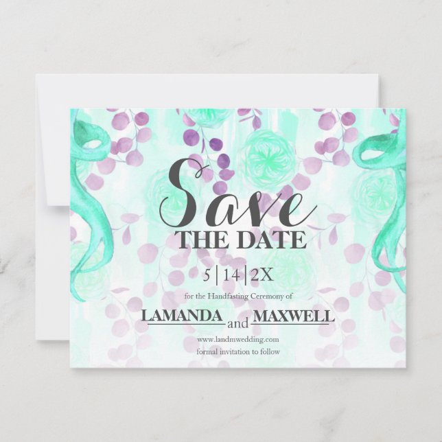 Save The Date Floral Turquoise Mariage Purple Handfasting (Devant)