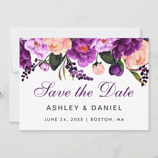 Save The Date Floral Violet Ultra Violet Économisez La Date GP (Devant)
