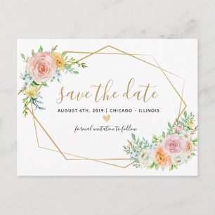 Save the date floral watercolor pink postcard