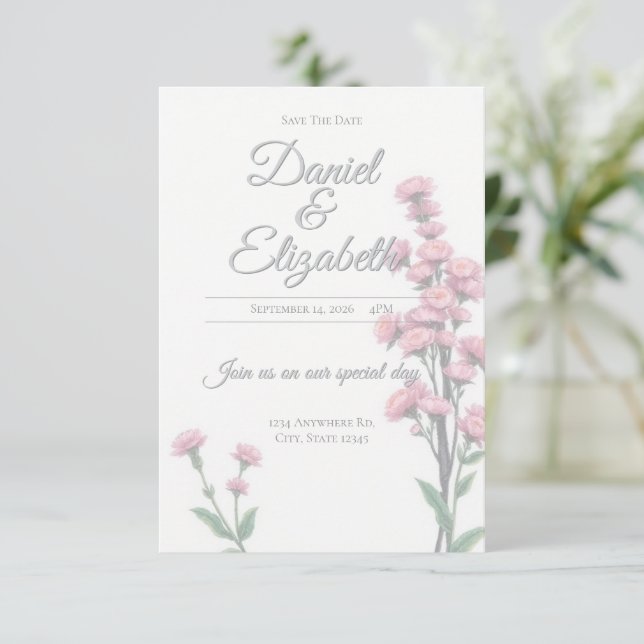 Save The Date floral wedding invitation (Standing Front)