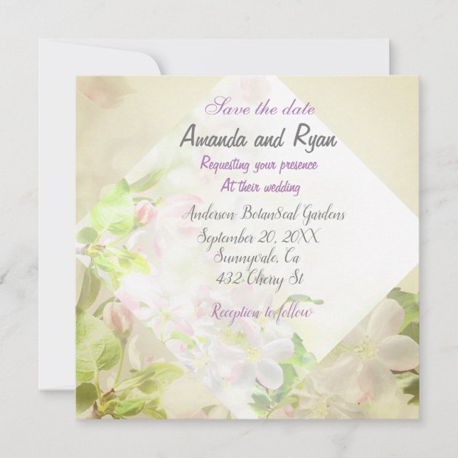Save the date floral wedding invitation (Front)