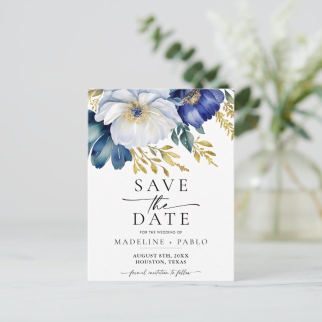 Save the date floral wedding postcard announcement (Standing Front)