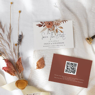 Save The Date Florales en terre cuite rustique QR Code Mariage