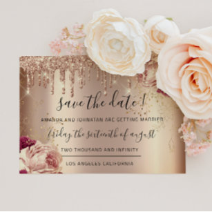 Save The Date  Florals Rose Gold Drips Marsala
