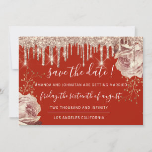 Save The Date Florals Roses Drips Burgundy Ivory