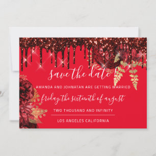 Save The Date Florals Roses Drips Burgundy Red