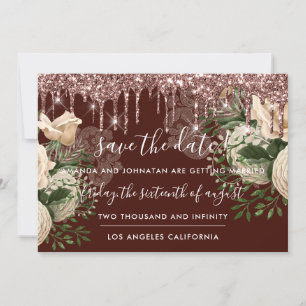 Save The Date  Florals Roses Drips Rose Brown