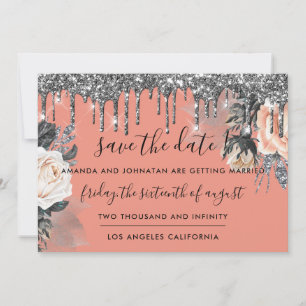 Save The Date Florals Roses Drips Rose Silver