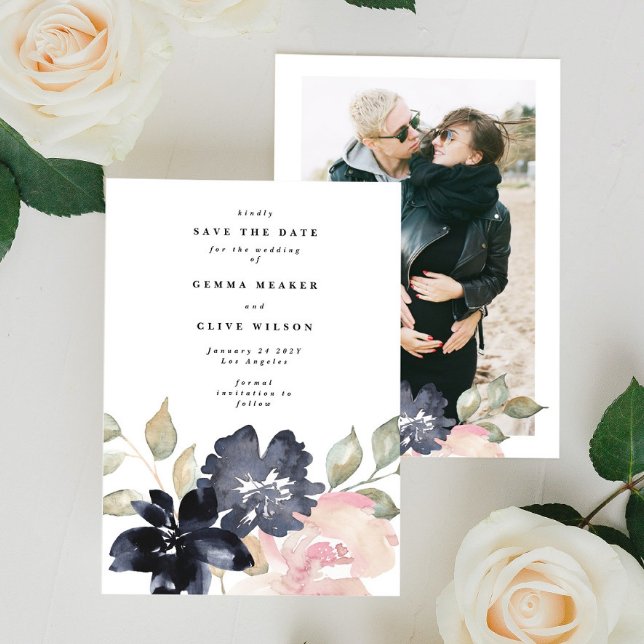 Save The Date Flore d'aquarelle romantique Mariage Photo (Créateur téléchargé)