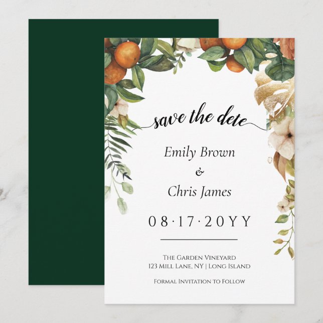 Save The Date Flore d'or | Élégante verdure d'Eucalyptus (Devant / Derrière)