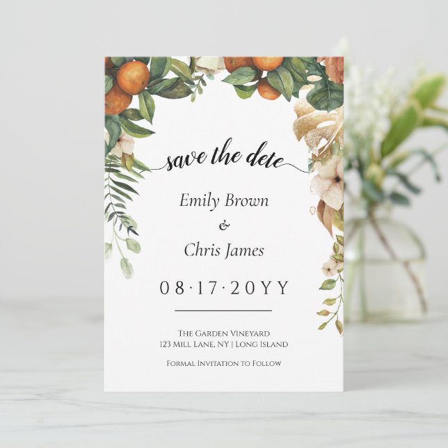 Save The Date Flore d'or | Élégante verdure d'Eucalyptus (Debout devant)