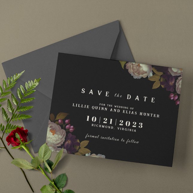 Save The Date Flore foncé | Moody Classic noir et blanc (Créateur téléchargé)