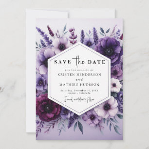 Save The Date Flore minuscule Mariage floral pourpre