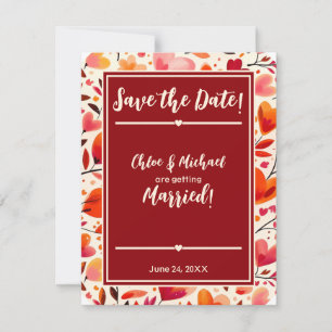 Save The Date Flores de coeur rouge gras modernes