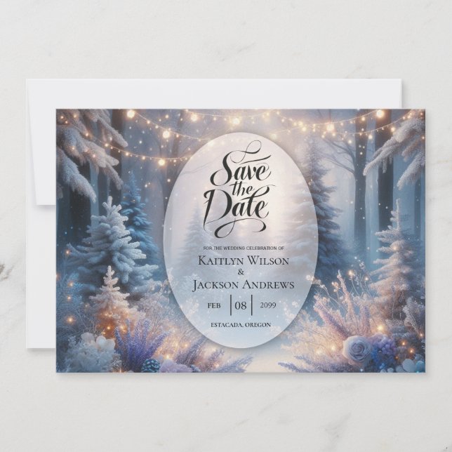 Save The Date Flores d'hiver dans le Mariage de pins givrés (Devant)