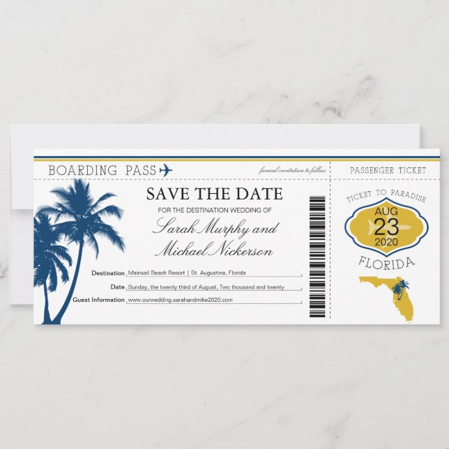 Save The Date Floride Enregistrer la date de l'embarquement Pass (Devant)