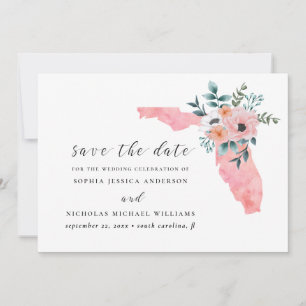 Save The Date Floride. Fleurs roses élégantes. Floral aquarelle