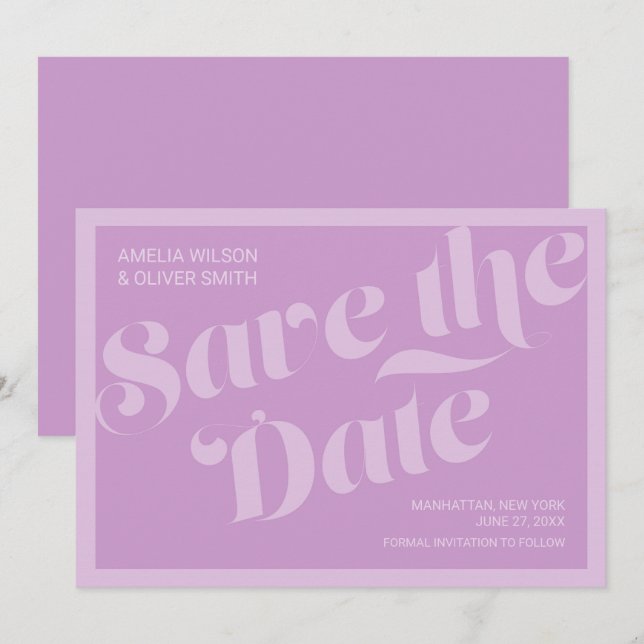Save The Date Flourish Typography Lavender Lilac Enregistrer la  (Devant / Derrière)