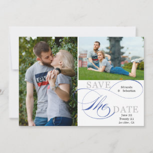 Save The Date Flourissant calligraphie Typographie Blue Grey 2 P