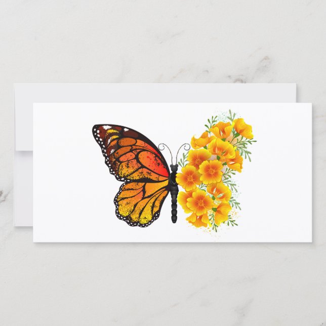 Save The Date Flower Butterfly with Yellow California Poppy (Devant)