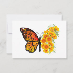 Save The Date Flower Butterfly with Yellow California Poppy