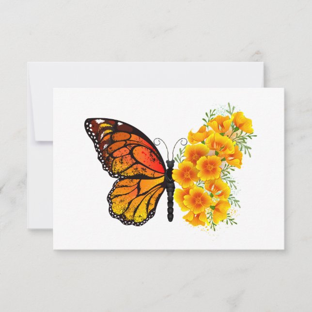 Save The Date Flower Butterfly with Yellow California Poppy (Devant)