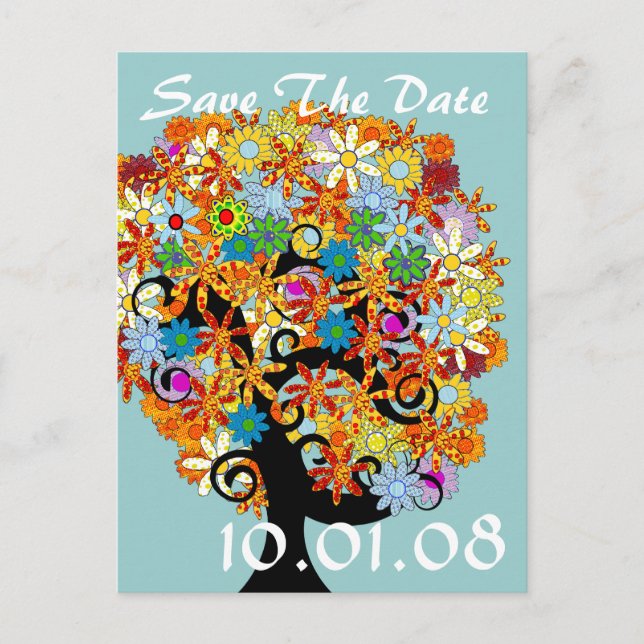 Save The Date - Flower Tree Announcement Postcard (Front)