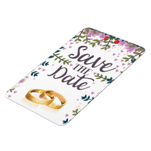 Save the Date Flowers and Wedding rings Magnet