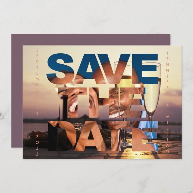 Save The Date Flutes de Champagne Coucher de soleil romantique M (Devant / Derrière)