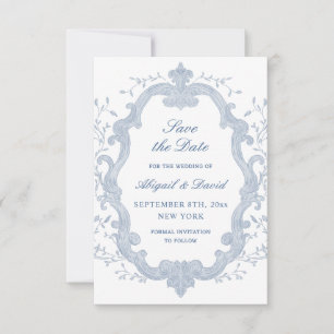 Save The Date Foliage Blue Crest Mariage Enregistrer La Date
