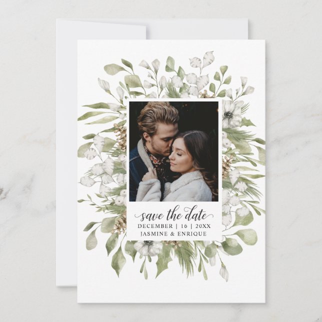 Save The Date Foliage forestier Mariage d'hiver | Photo (Devant)