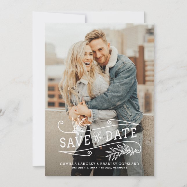 Save The Date Foliage Overlay Photo Verticale Enregistrer la Dat (Devant)
