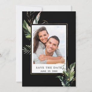 Save The Date Foliage sauvage Tropical Mariage Photo Noir