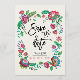Save The Date Folk Flowers Rayure Sauvegarder la date Invi