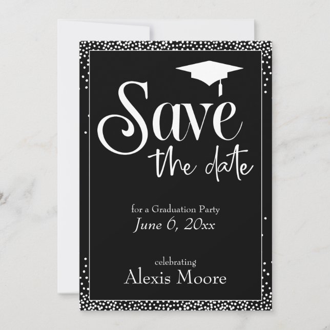 Save the Date for a Graduation Party Black Invitation (Front)