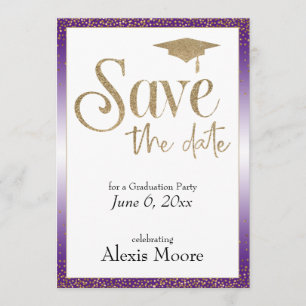 Save the Date for a Graduation Party Gold & Purple Invitation