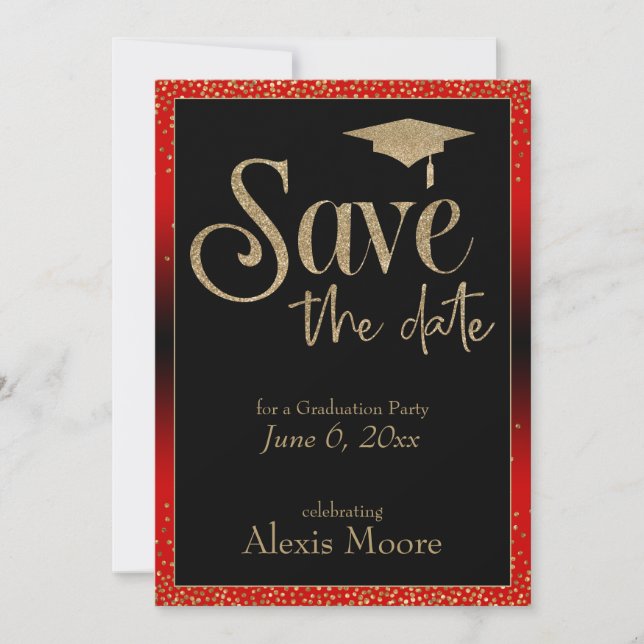 Save the Date for a Graduation Party Gold & Red Invitation (Front)