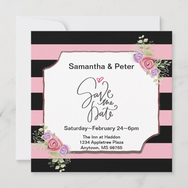 Save the Date for our Wedding Stripes with Floral  (Front)