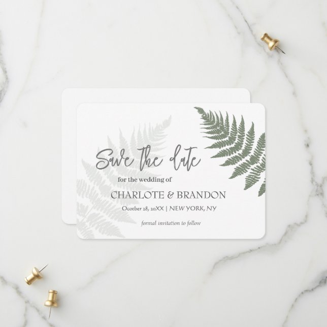 Save The Date Forest Green Ferns Mariage extérieur (Devant/Arrière en situation)