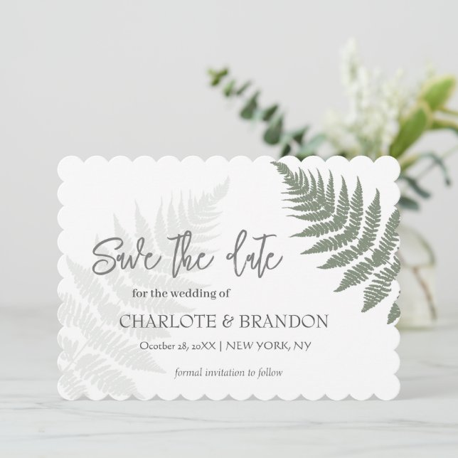 Save The Date Forest Green Ferns Mariage extérieur (Debout devant)